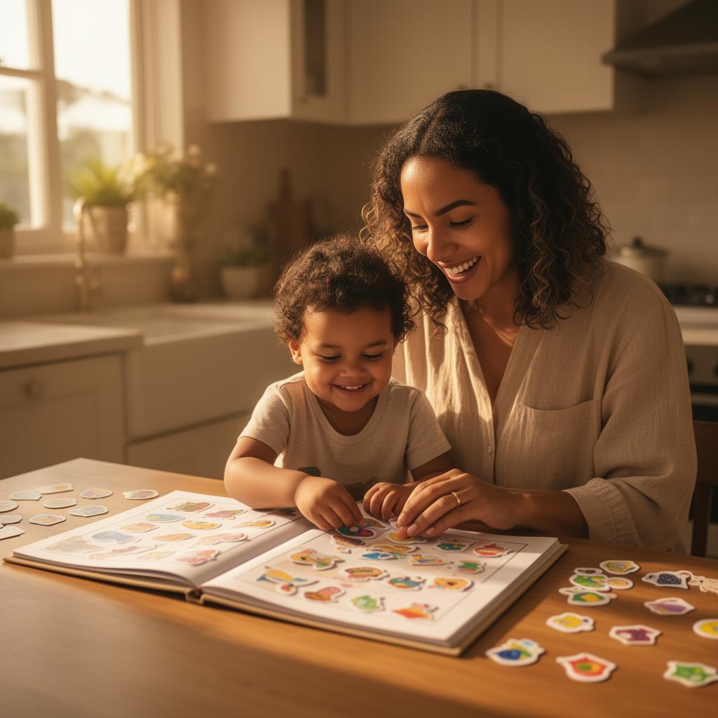 Mãe e filho colorindo juntos as páginas do livro